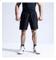 Short décontracté ample en coton noir pour homme avec taille élastique à cordon - Noir