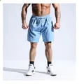 Short décontracté en coton bleu clair pour hommes avec cordon de serrage élastique - Bleu clair