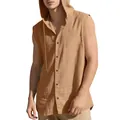 Casual men's linen sleeveless hooded shirt in ginger brown with a loose fit style - Earthy Yellow