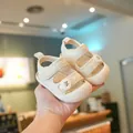 Soft beige baby walking sandals with quilted pattern and M-logo detail for summer season - Beige
