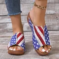 Detail of wedge sandals for women featuring American flag stars and stripes pattern - 36 / White