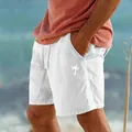 Pantaloncini da spiaggia leggeri in cotone lino blu con stampa palma e coulisse - Taglia S / Parte Inferiore (Stampa LOGO Bianca) (999999) / Azzurro