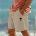 Vista dettagliata dei pantaloncini da spiaggia beige in cotone e lino con stampa cocco. - Taglia S / Parte Inferiore (Stampa LOGO Nera) (999999) / Kaki