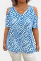 Macro view of blue zebra print plus size top with stylish cold-shoulder cutouts - XL / Tops / Sky Blue