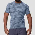Blue camouflage seamless jacquard athletic compression t-shirt for men, slim fit. - Transparent Blue Frame (T-Logo)