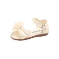 Elegant beige girls' princess sandals featuring fabric flower and pearl strap detail - Size 23 Inner Length Approx 15CM / Off White