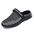 Breathable mesh checkered slip-on clogs with adjustable strap in black and white - 35 / Black