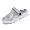 Comfortable and lightweight grey mesh slip-on clogs with breathable hollow design - 35 / Gray