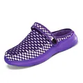 Lightweight and breathable purple checkered mesh slip-on clogs for men and women in SKU view - 35 / Purple