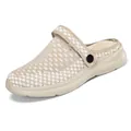 Comfortable breathable beige mesh slip-on mules for men and women with checkered pattern - Khaki