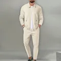 Ensemble décontracté en maille gaufrée pour hommes avec veste zippée et pantalon - S / Haut Et Bas / Kaki