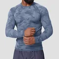 Seamless slim fit quick-dry long sleeve fitness T-shirt with blue camo jacquard pattern - S / Tops / Transparent Blue Frame (T-Logo)