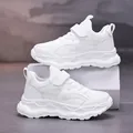 Classic all-white children's mesh sneakers featuring thick wavy soles and velcro straps - 28 / Mesh Sports Shoes (J801) / White