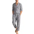 Completo da uomo in lino grigio a due pezzi con camicia a maniche lunghe e pantaloni casual ampi - Grigio