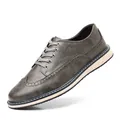 Dunkelgraue Vintage-Brogue-Lederschuhe für Herren mit klassischen Lochmustern - 40 / Grau