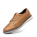 Braune Herren-Freizeit-Lederschuhe im Brogue-Stil mit atmungsaktivem Design, weite Passform - 40 / Gelb