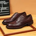 High-quality retro brown horsehide cap-toe shoes with Goodyear welted leather sole - 44 / Coffee