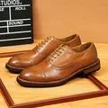 Vintage handcrafted brown horse leather Goodyear welted cap-toe Oxford shoes for men - 38 / Brown