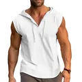 Casual men's white sleeveless hoodie with drawstring and V-neckline detail - S / Tops / White