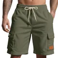 Nahaufnahme olivgrüner Cord-Cargoshorts mit Stoffstruktur und Taschendetail - Armeegrün