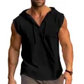 Sleeveless men's black hooded gym tank top featuring a functional drawstring design. - S / Tops / Black