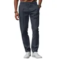 Slim fit solid color men's casual pants in dark grey-blue with elastic drawstring waist. - S / Bottoms / Navy Blue