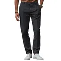 Men's dark grey slim-fit casual trousers with drawstring waist and front pleats - S / Bottoms / Black