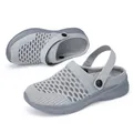 Breathable grey fly-knit mesh clogs with thick sole for casual women's summer wear - Gray
