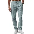Men's slim fit light blue business casual trousers with drawstring waist - Haze Blue