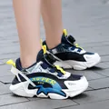 Children's breathable mesh running shoes with rotary buckle in navy blue and yellow - 28 / Dark Blue Mesh (hd999)