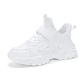 Klassieke witte ademende jongens sportsneakers met een handige klittenbandsluiting - Wit (Leren Oppervlak)