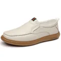 Klassische weiße Herren-Loafer aus echtem Leder mit atmungsaktivem Design für die Freizeit - Cremeweiß Ganzjahres-Stil
