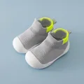Breathable grey and neon yellow baby walking shoes with soft, non-slip rubber soles. - Inner Length 12.5cm / Breathable Sock Style (A14B) / Light Gray