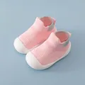Breathable pink mesh baby walking shoes with soft white anti-slip rubber soles for infants. - Inner Length 12.5cm / Breathable Sock Style (A14B) / Pink