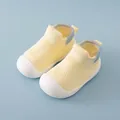 Breathable yellow mesh baby walking shoes with soft white non-slip rubber soles - Light Yellow
