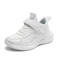 Breathable white children's sports sneakers with Velcro strap for school boys and girls - Size 28 Inner Length 17.8cm / White (Leather Surface)