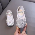 Elegant sparkling girls princess shoes with rhinestone flower and pearl strap for dance - Off White
