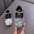 Elegant sparkly rhinestone princess shoes for girls with pearl strap and snowflake detail - Black
