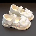 Elegant off-white Hanfu style shoes for girls with floral embroidery and white bow - 26 / Off White