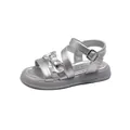 Stylish silver princess sandals for girls featuring a bowknot and sparkly rhinestones - Size 23 (Inner 14.6cm) / Silver
