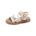 Cream white girls' princess sandals with rhinestone bow and adjustable cross strap - Size 23 (Inner 14.6cm) / Off White