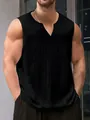 Men's casual black V-neck tank top featuring breathable textured fabric design - S / Tops / Black