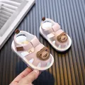 Pink toddler sandals with cute cartoon bear patch and soft anti-slip soles for babies - Size 16 (Inner Length 11.5cm) / Pink