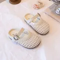 Élégantes pantoufles tressées pour filles en blanc crème pour la plage et l'été - Pointure 23 (Longueur intérieure 14,5 cm) / Blanc Cassé