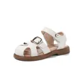 White closed-toe girl's sandals with heart buckle and non-slip soft brown sole - Size 23 (Inner Length 15.4cm) / Beige