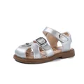 Toddler girls closed-toe silver sandals with soft anti-slip soles and heart charm - Size 23 (Inner Length 15.4cm) / Silver
