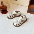 Sweet cream Lolita sandals with bow-knot for girls, closed-toe design in elegant beige finish - Size 23 (Inner Length 14.9cm) / Off White