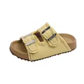 Yellow girls' thick-sole Birkenstock style slide with frayed buckle straps - Size 26 Inner Length 15.8cm / Yellow