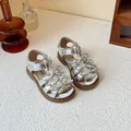 Sweet metallic silver Lolita sandals for girls with triple bow accents and anti-slip soles - Size 23 (Inner Length 14.9cm) / Silver