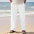 Men's breathable white linen loose casual pants shown in a scenic beach setting. - S / Bottom (CFT-7) / White